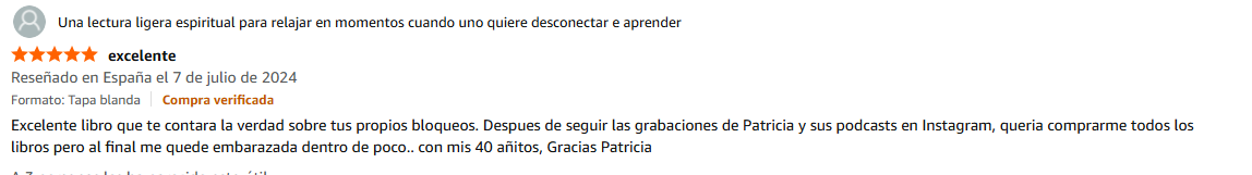 Pantallazo real individual de una reseña de Amazon sobre Las Leyes de la Fertilidad®