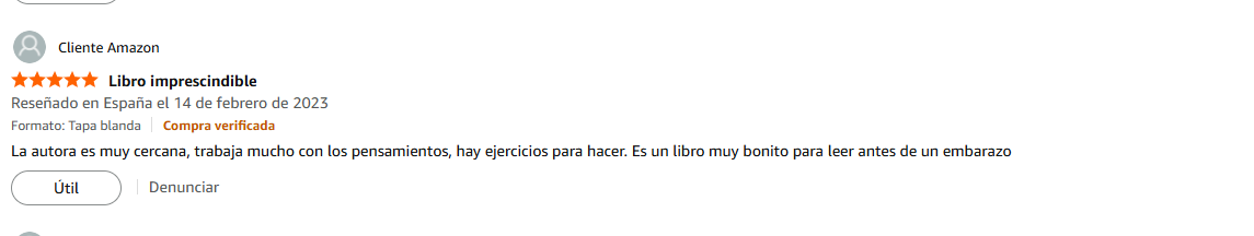 Pantallazo real individual de una reseña de Amazon sobre Las Leyes de la Fertilidad®