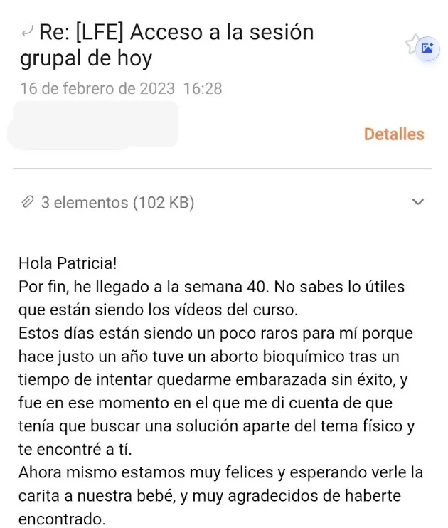 Avance del embarazo compartido por email