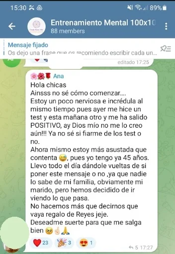 Positivo compartido en la comunidad con datos personales ocultos