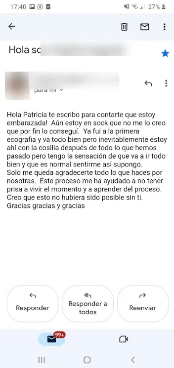 Embarazo comunicado por email