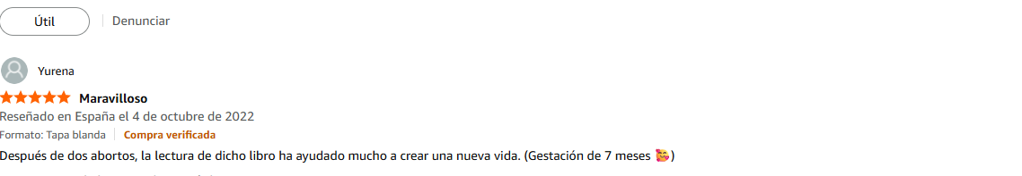 Pantallazo real individual de una reseña de Amazon sobre Las Leyes de la Fertilidad®