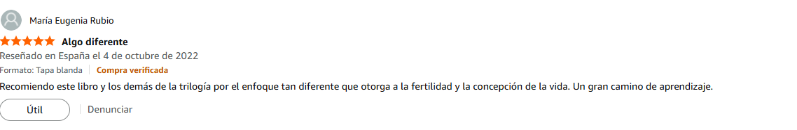 Pantallazo real individual de una reseña de Amazon sobre Las Leyes de la Fertilidad®
