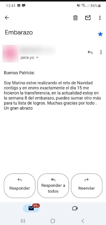 Embarazo comunicado por email