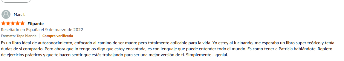 Pantallazo real individual de una reseña de Amazon sobre Las Leyes de la Fertilidad®