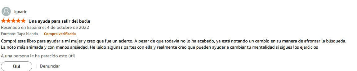 Pantallazo real individual de una reseña de Amazon sobre Las Leyes de la Fertilidad®