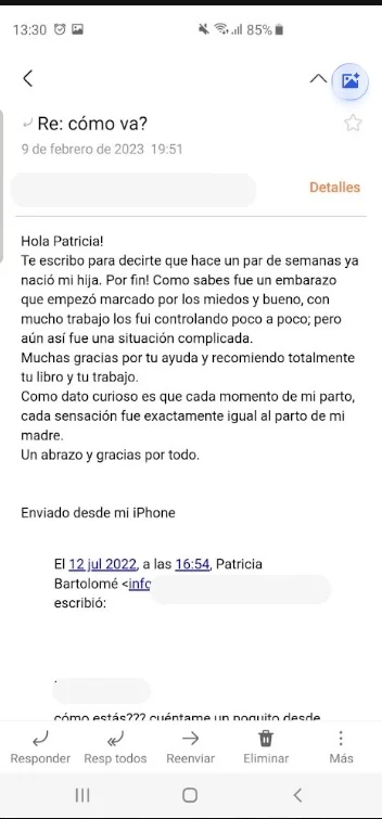 Nacimiento compartido por email con datos personales ocultos