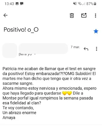 Positivo comunicado por email con datos personales ocultos